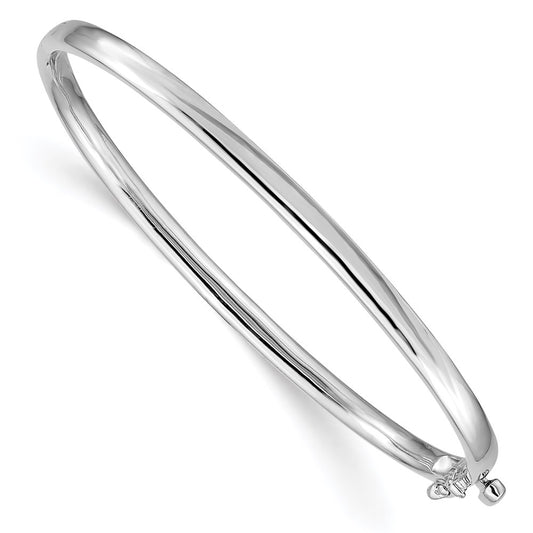 14K White Gold 3.6mm Polished Solid Hinged Oval Bangle Bracelet