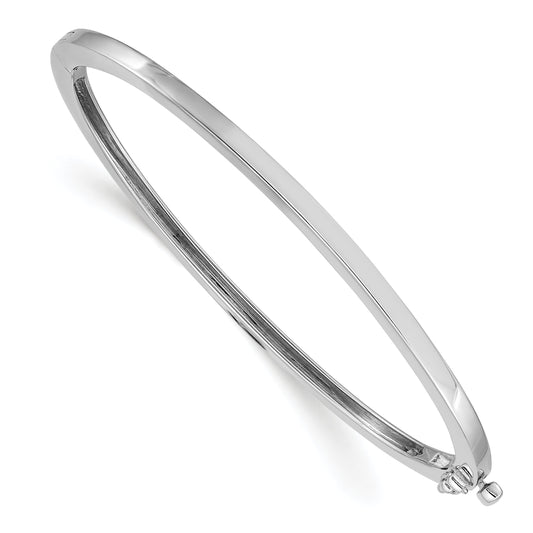 14K White Gold 2.5mm Polished Solid Hinged Oval Bangle Bracelet