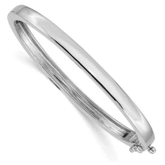 14K White Gold 5.3mm Polished Solid Hinged Oval Bangle Bracelet