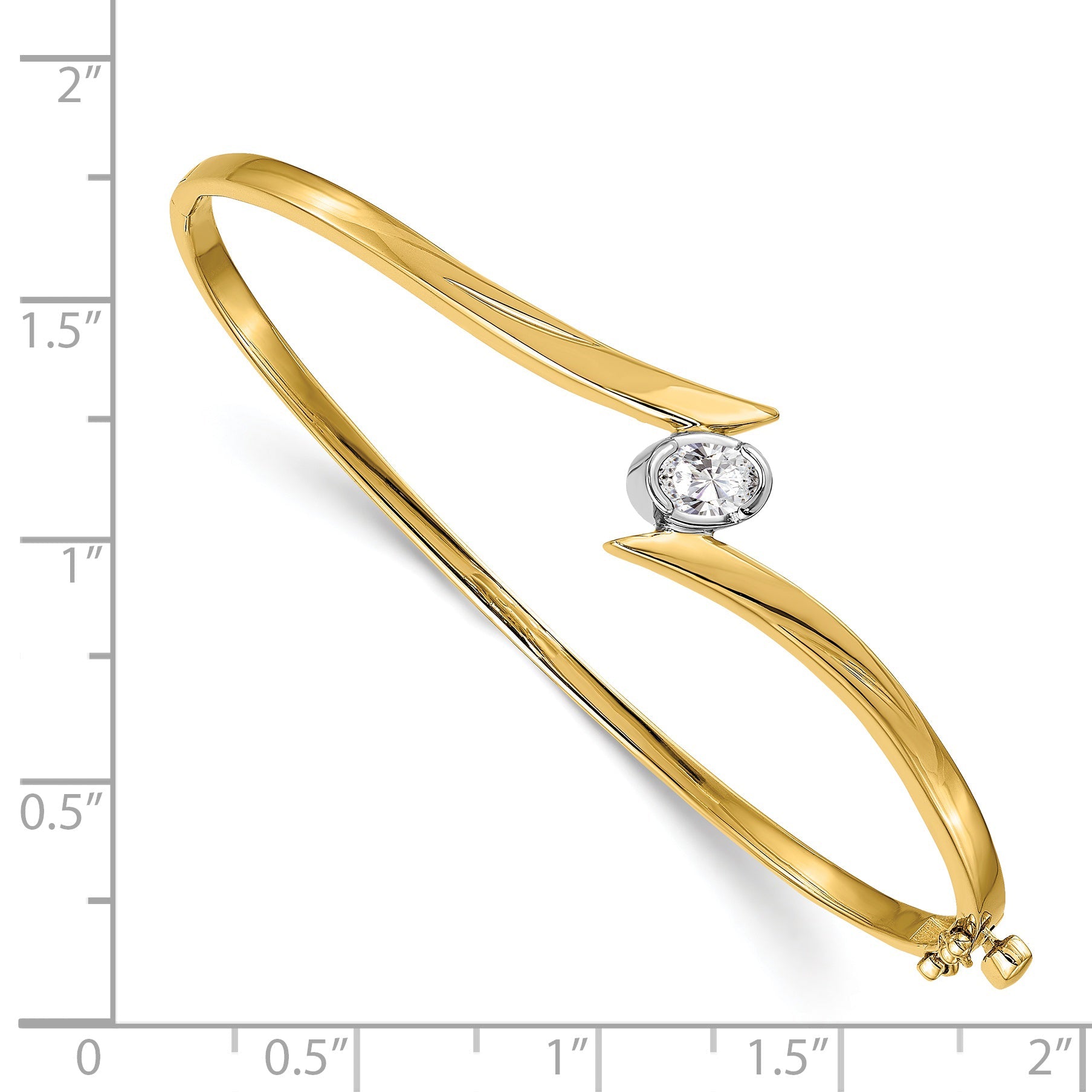 14K Two Tone Complete 3/8 Carat Oval Aaa Diamond Hinged Bangle Bracelet
