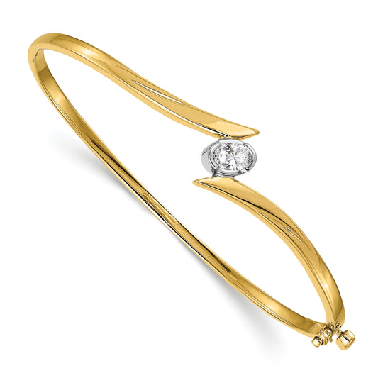 14K Two Tone Complete 3/8 Carat Oval Aaa Diamond Hinged Bangle Bracelet