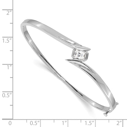 14K White Gold Complete 3/4 Carat Emerald Cut Vs Diamond Hinged Oval Bangle Bracelet