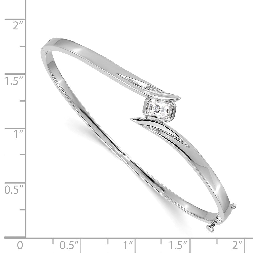 14K White Gold Complete 3/4 Carat Emerald Cut Aaa Diamond Hinged Oval Bangle Bracelet