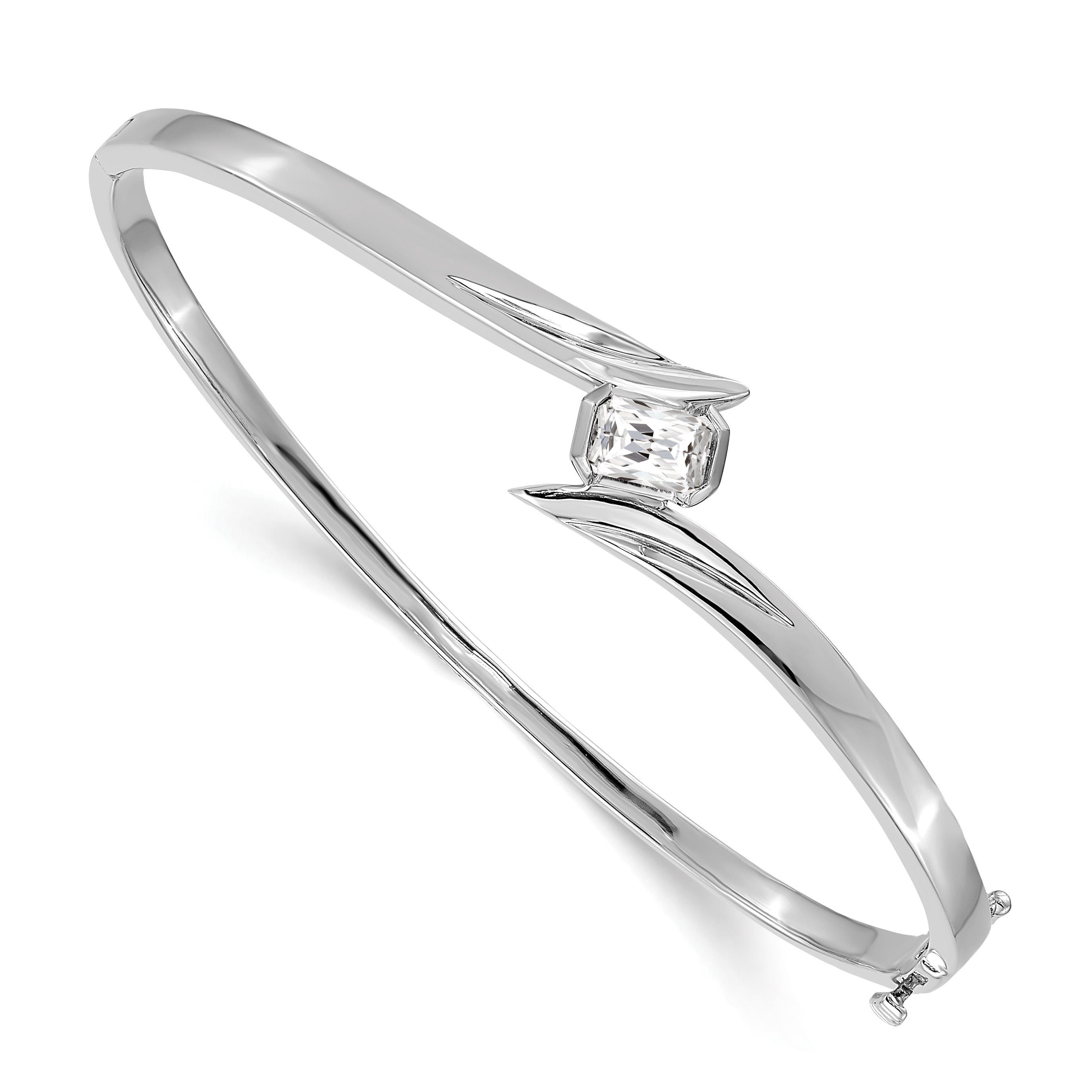 14K White Gold Complete 3/4 Carat Emerald Cut Vs Diamond Hinged Oval Bangle Bracelet