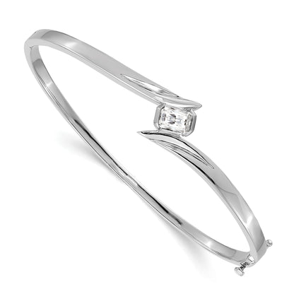 14K White Gold Complete 3/4 Carat Emerald Cut Vs Diamond Hinged Oval Bangle Bracelet