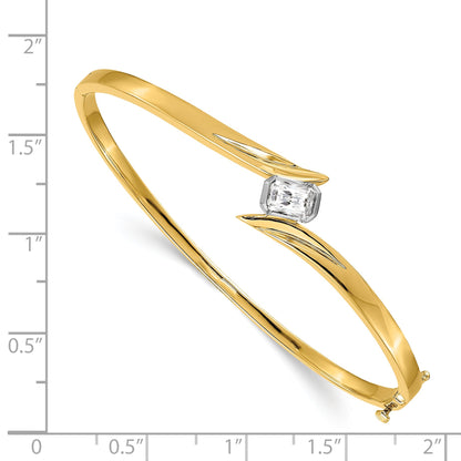 14K Two Tone Complete 3/4 Carat Emerald Cut Vs Diamond Hinged Oval Bangle Bracelet