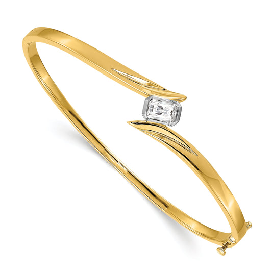 14K Two Tone Complete 3/4 Carat Emerald Cut Vs Diamond Hinged Oval Bangle Bracelet