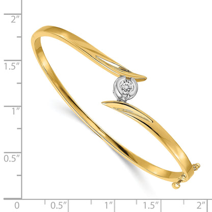 14K Two Tone Complete 1/4 Carat Aaa Diamond Hinged Oval Bangle Bracelet