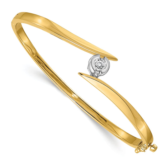 14K Two Tone Complete 1/2 Carat A Diamond Hinged Oval Bangle Bracelet