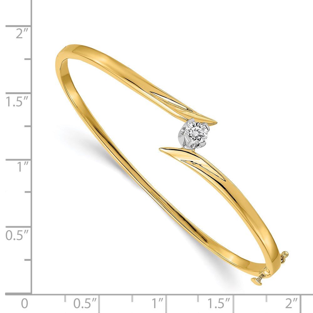 14K Two Tone Complete 1/4 Carat A Diamond Hinged Oval Bangle Bracelet