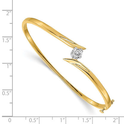 14K Two Tone Complete 1/4 Carat A Diamond Hinged Oval Bangle Bracelet