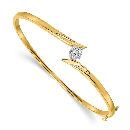 14K Two Tone Complete 1/4 Carat Aa Diamond Hinged Oval Bangle Bracelet