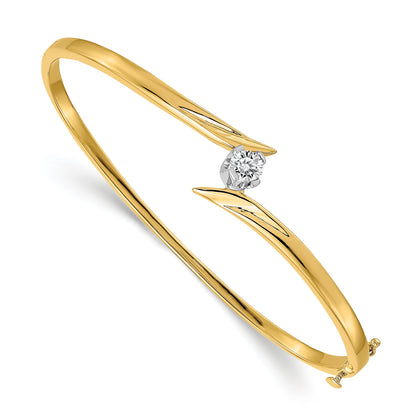 14K Two Tone Complete 1/4 Carat A Diamond Hinged Oval Bangle Bracelet