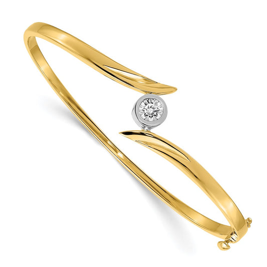 14K Two Tone Complete 1/2 Carat Aaa Diamond Hinged Oval Bangle Bracelet