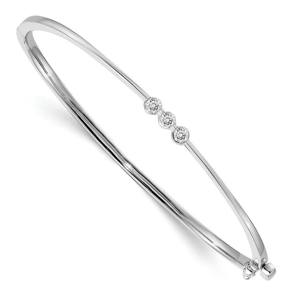 14K White Gold Complete 3 Stone 1/5 Carat Aaa Diamond Hinged Oval Bangle Bracelet
