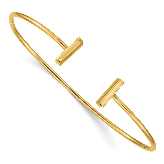 14K Yellow Gold Polished Bar Cuff 2.00mm Flexible Oval Bangle Bracelet