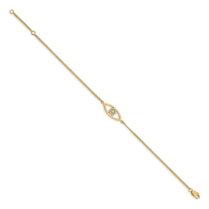 14K Yellow Gold Complete Aaa Diamond Evil Eye 2 Strand 7 Inch Bracelet With 1 Extender