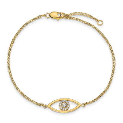 14K Yellow Gold Complete Aa Diamond Evil Eye 2 Strand 7 Inch Bracelet With 1 Extender