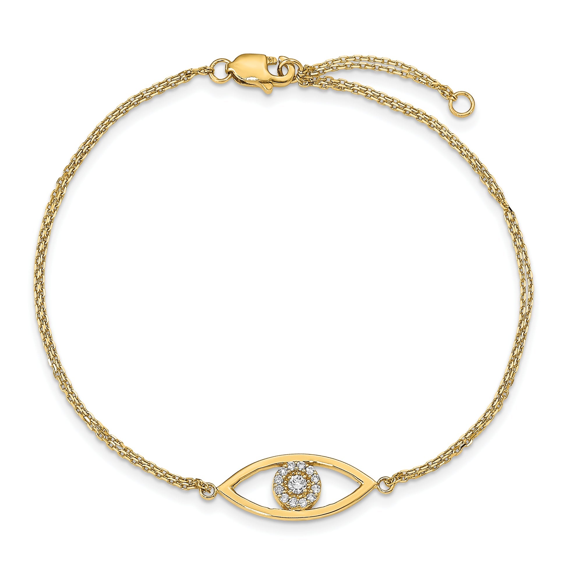 14K Yellow Gold Complete A Diamond Evil Eye 2 Strand 7 Inch Bracelet With 1 Extender