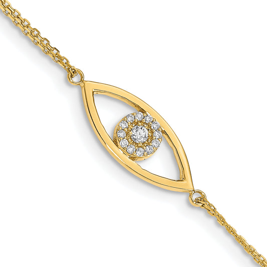 14K Yellow Gold Complete Aaa Diamond Evil Eye 2 Strand 7 Inch Bracelet With 1 Extender