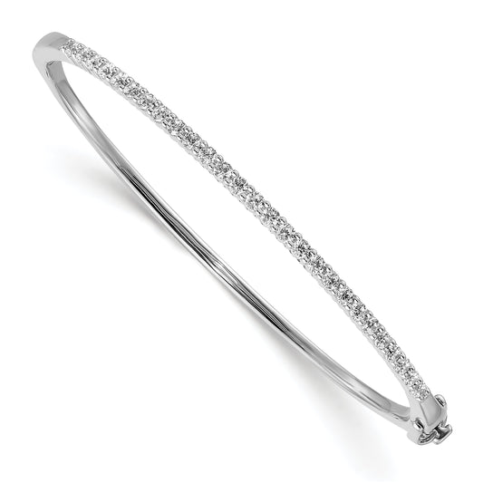 14K White Gold Aa Diamond Hinged Bangle