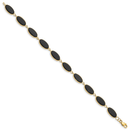 14K Yellow Gold Polished 12X7mm Onyx 8.25 Inch Bracelet