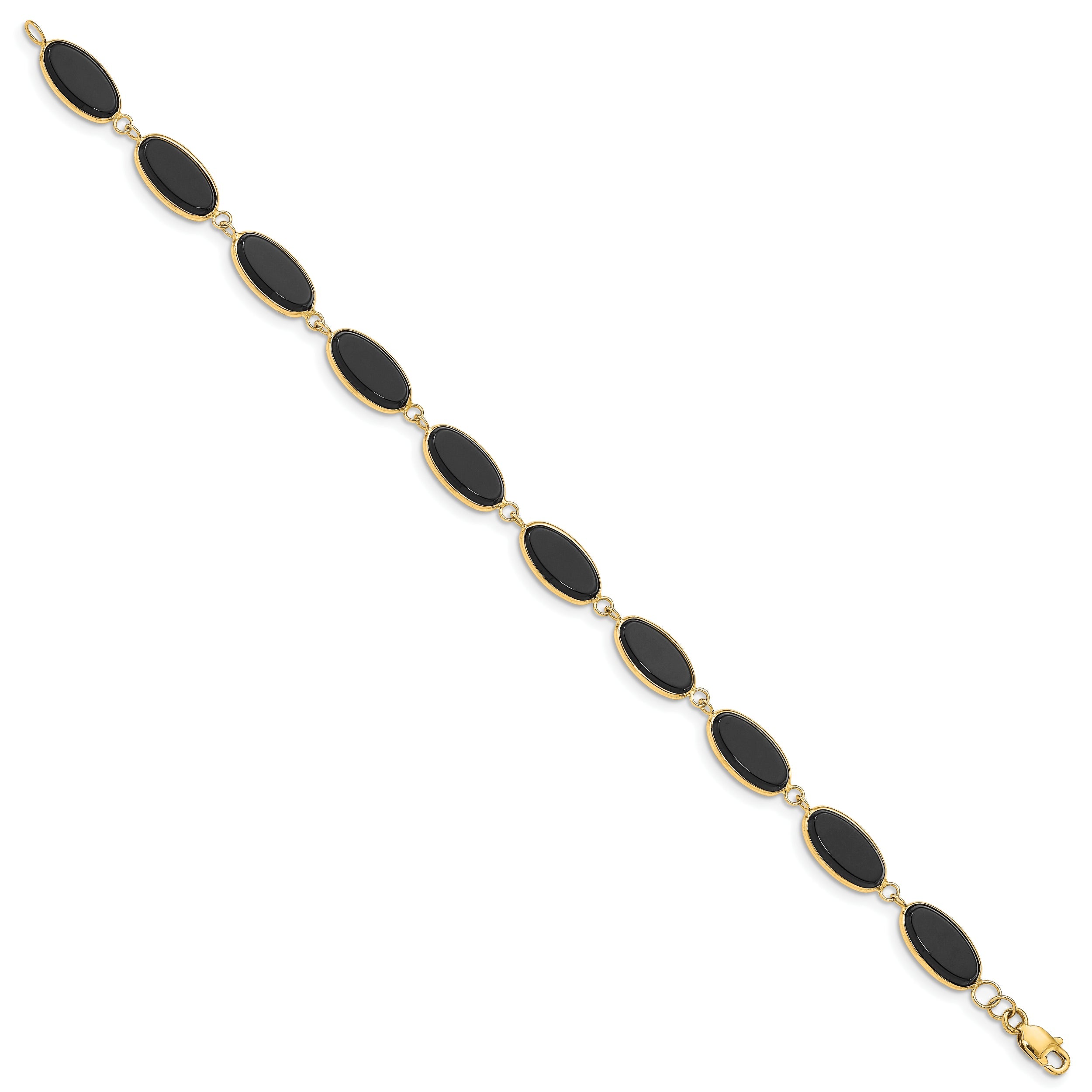 14K Yellow Gold Polished 12X7mm Onyx 7.25 Inch Bracelet