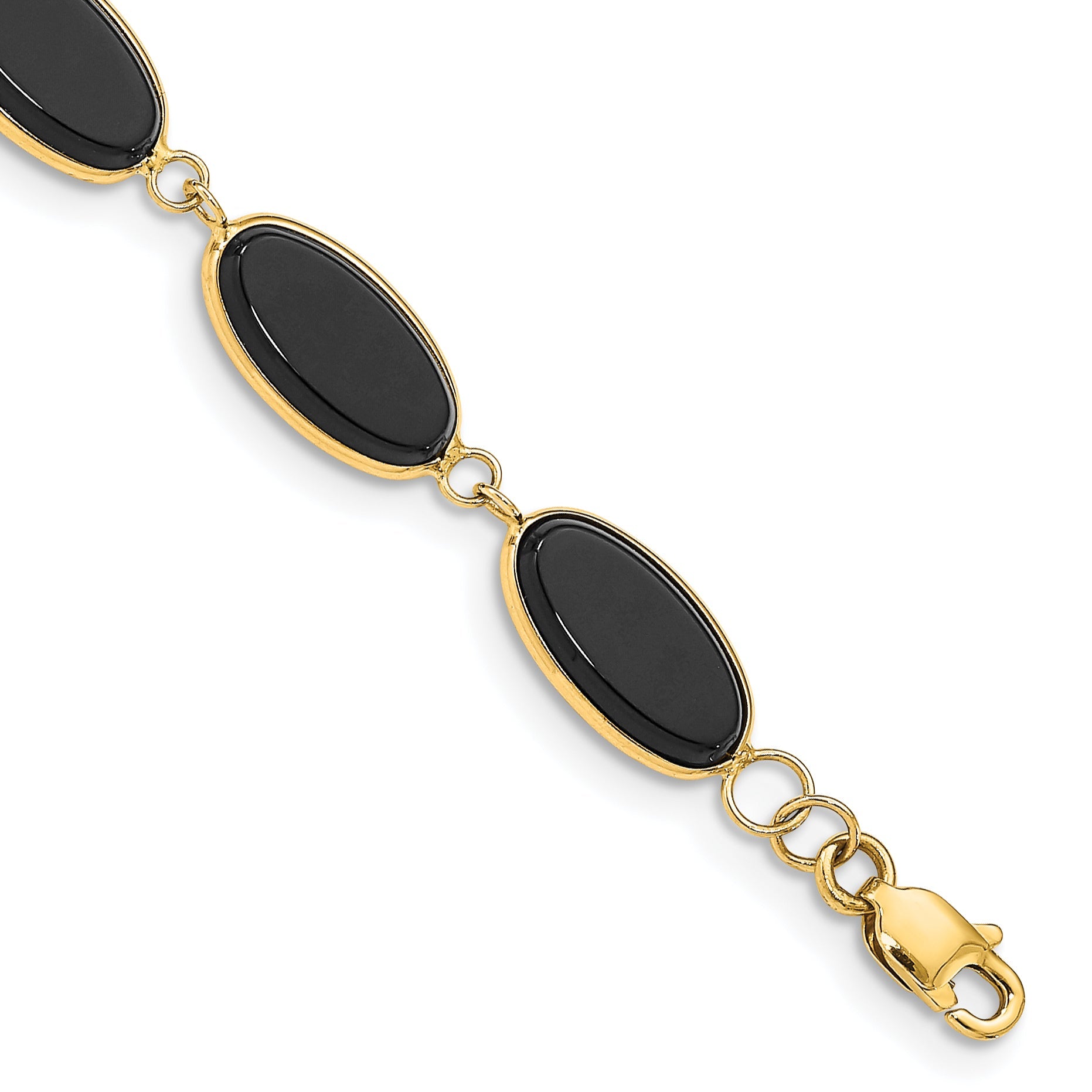 14K Yellow Gold Polished 12X7mm Onyx 8.25 Inch Bracelet