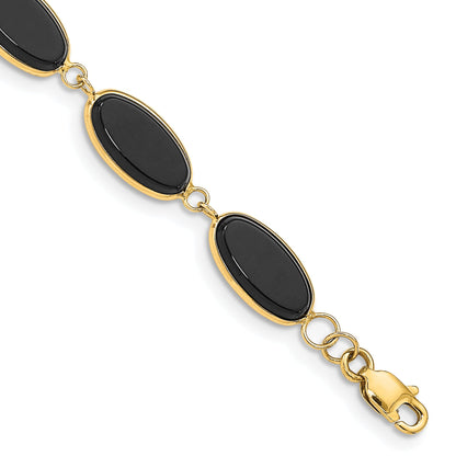 14K Yellow Gold Polished 12X7mm Onyx 7.25 Inch Bracelet