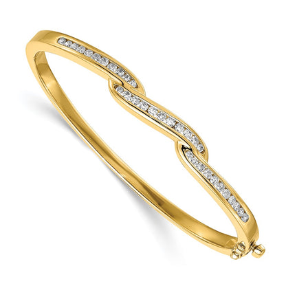 14K Yellow Gold Complete 1 Carat Vs Diamond Hinged Oval Bangle Bracelet
