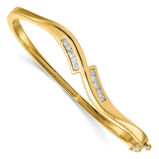 14K Yellow Gold Complete 3/8 Carat Vs Diamond Hinged Oval Bangle Bracelet
