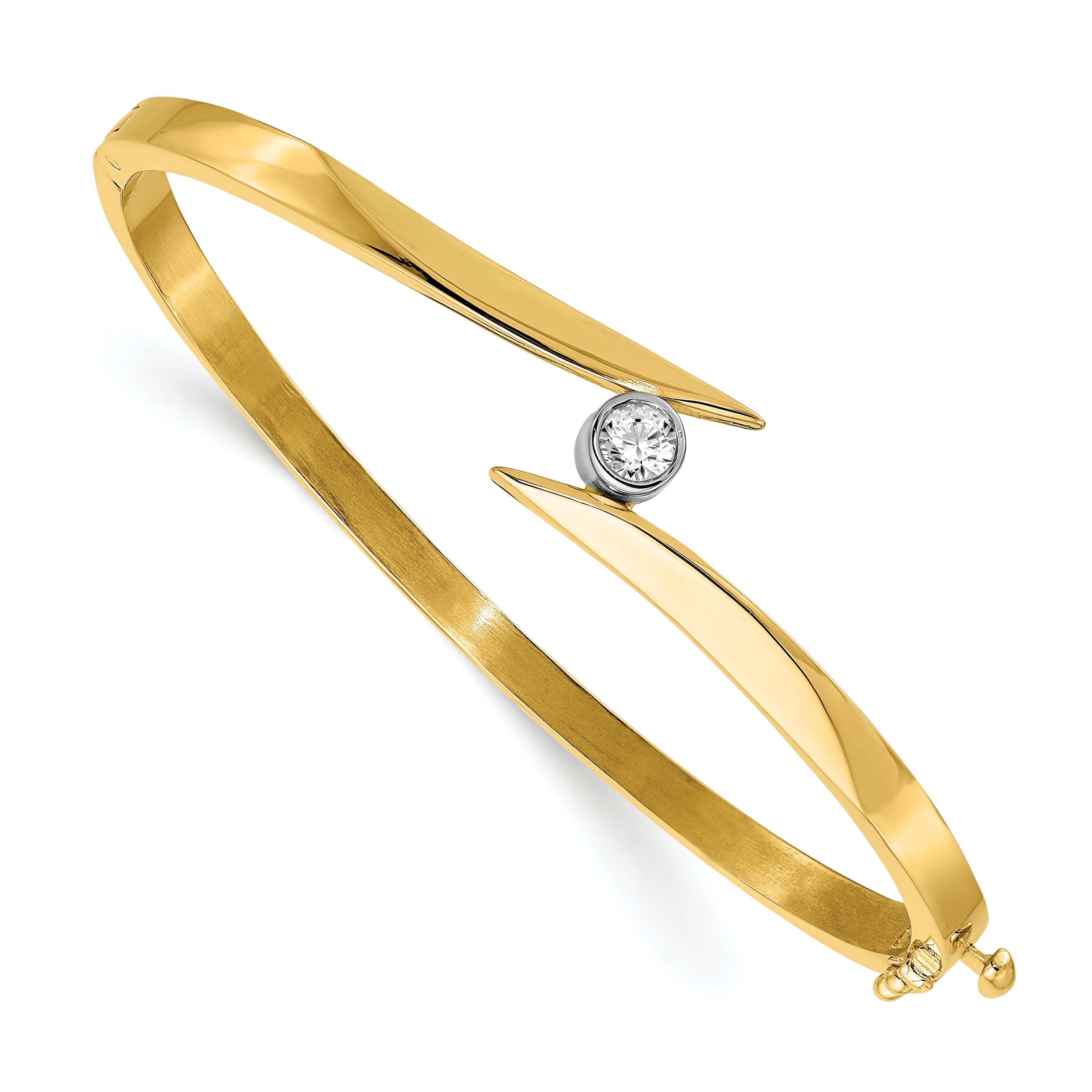 14K Two Tone Complete 1/4 Carat A Diamond Hinged Oval Bangle Bracelet