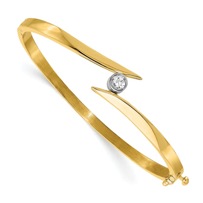 14K Two Tone Complete 1/4 Carat A Diamond Hinged Oval Bangle Bracelet