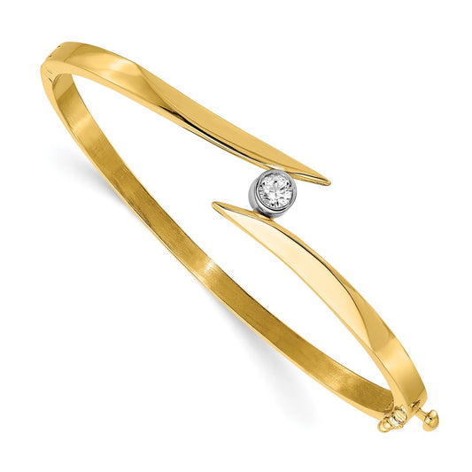 14K Two Tone Complete 1/4 Carat Aa Diamond Hinged Oval Bangle Bracelet