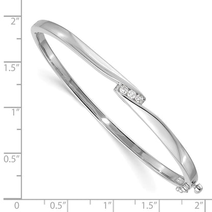 14K White Gold Complete 3 Stone 1/8 Carat Aa Diamond Hinged Oval Bangle Bracelet