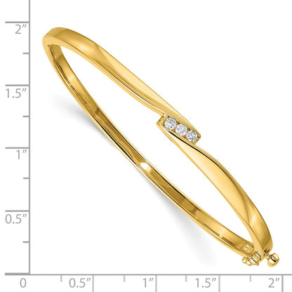 14K Yellow Gold Complete 3 Stone 1/8 Carat A Diamond Hinged Oval Bangle Bracelet