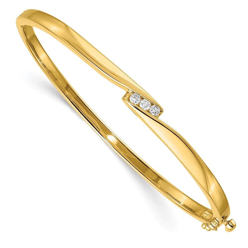 14K Yellow Gold Complete 3 Stone 1/8 Carat Aa Diamond Hinged Oval Bangle Bracelet