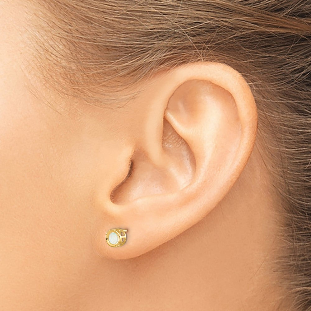 14K Yellow Gold 4mm Round Bezel October/Opal Post Earrings