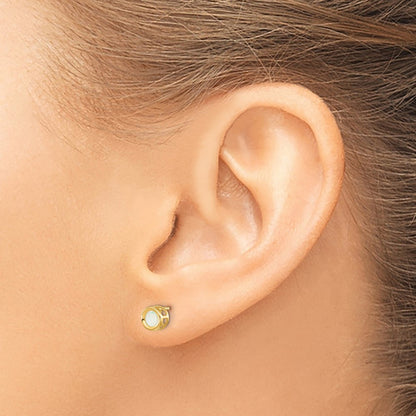 14K Yellow Gold 4mm Round Bezel October/Opal Post Earrings