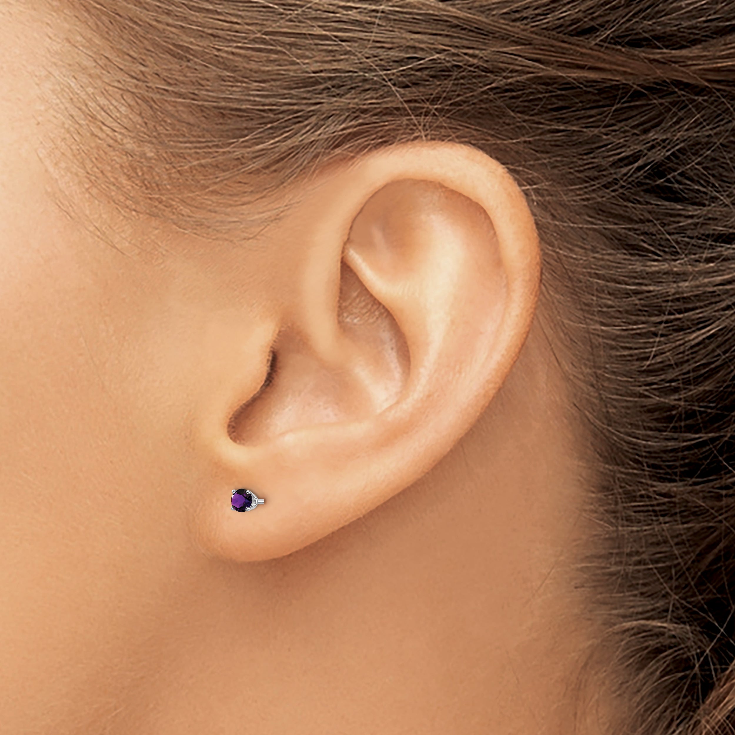 14K White Gold 3mm Amethyst Stud Earrings