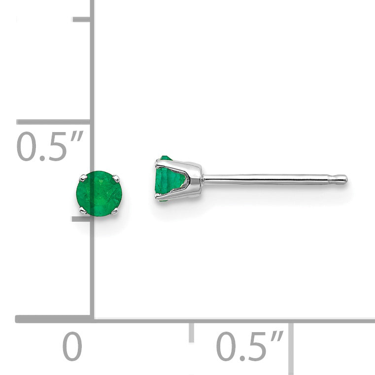 14K White Gold 3mm Emerald Stud Earrings