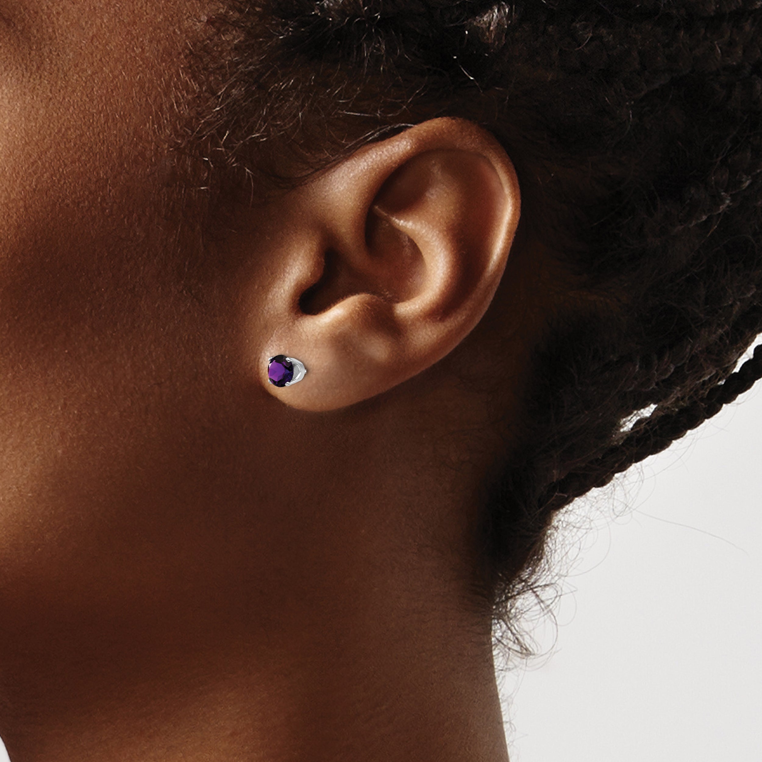 14K White Gold 5mm Amethyst Stud Earrings