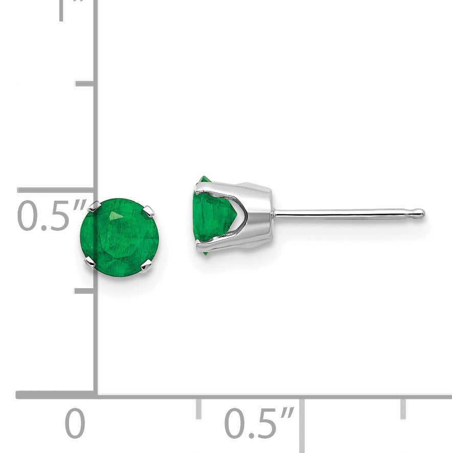 14K White Gold 5mm Emerald Stud Earrings