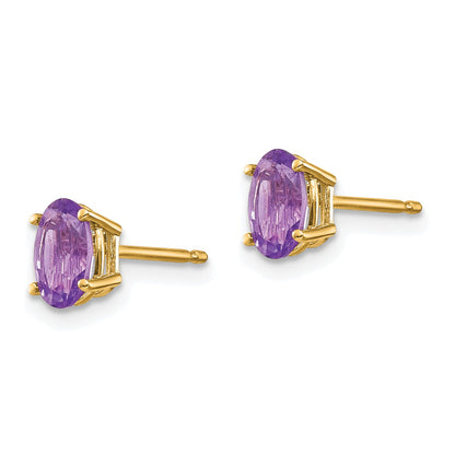 14K Yellow Gold 6X4 Oval February/Amethyst Post Earrings