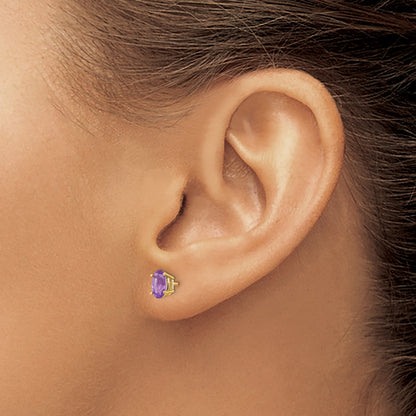 14K Yellow Gold 6X4 Oval February/Amethyst Post Earrings