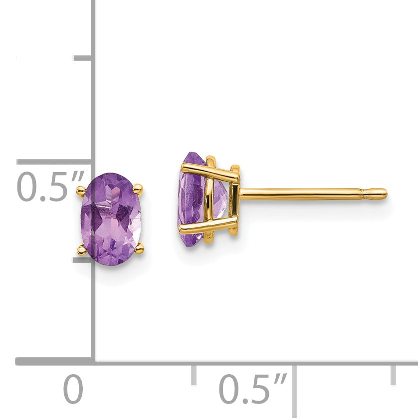 14K Yellow Gold 6X4 Oval February/Amethyst Post Earrings