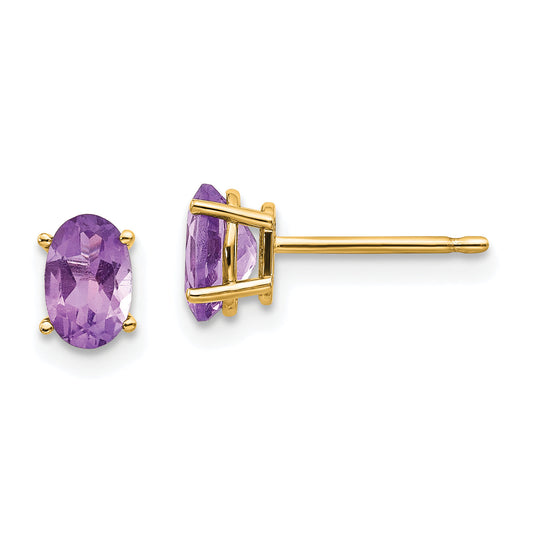 14K Yellow Gold 6X4 Oval February/Amethyst Post Earrings