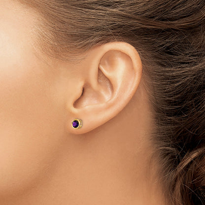 14K Yellow Gold 5mm Bezel Amethyst Stud Earrings