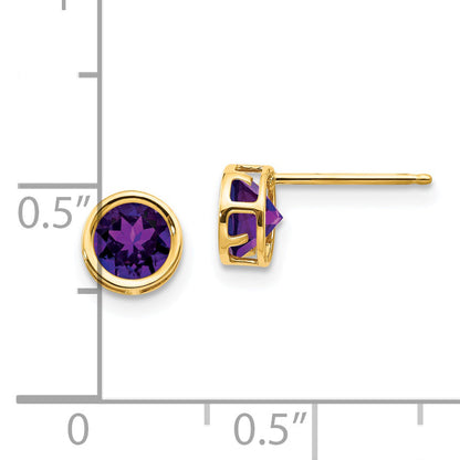 14K Yellow Gold 5mm Bezel Amethyst Stud Earrings