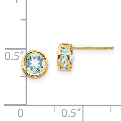 14K Yellow Gold 5mm Bezel Aquamarine Stud Earrings